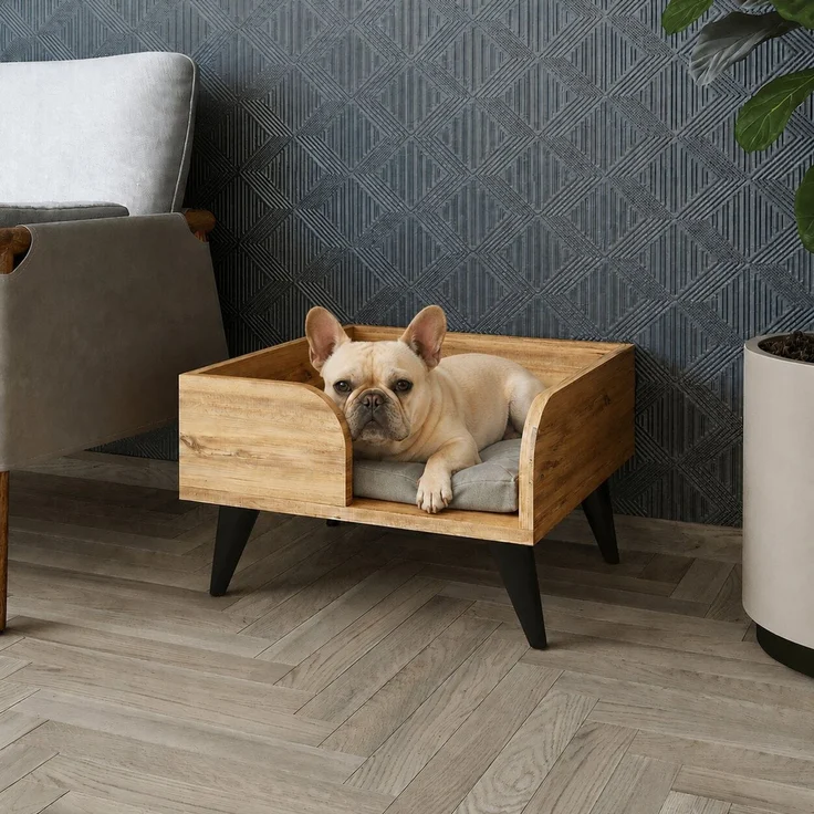 Roomart Hundebett & Katzenbett RITA – erhöhtes Haustierbett mit Beinen – 50 × 50 cm – für kleine Hunde & Katzen • Eiche – Bild 1