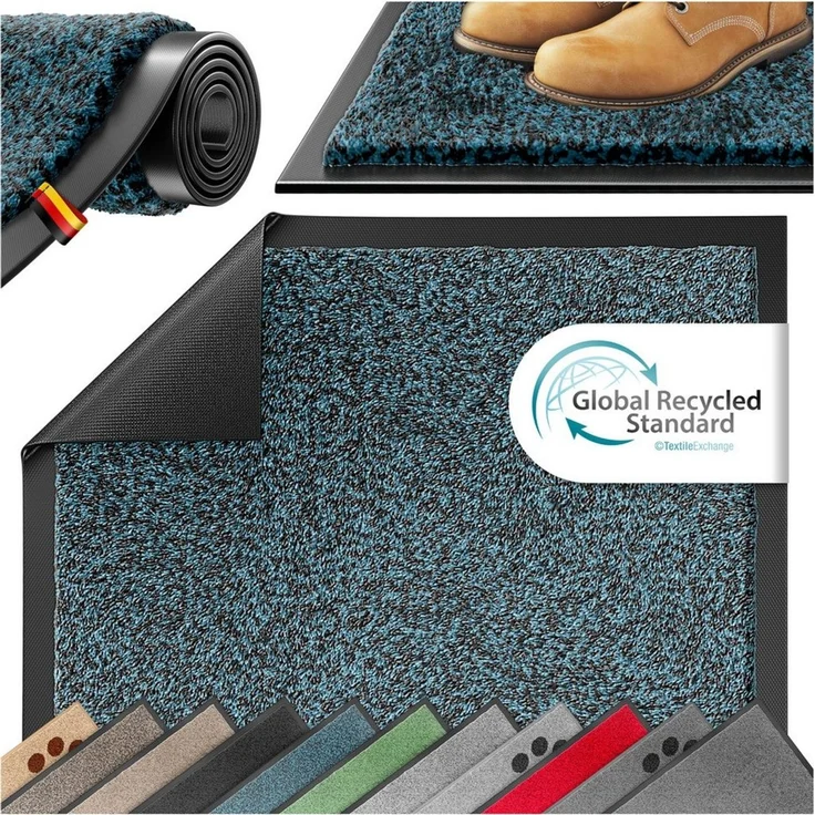 KESSER® Schmutzfangmatte rutschfeste Fußmatte für Innen- & Außenbereich waschbar & wetterfest | Türmatte Wohnungseingang | Teppich für Büro & Vorzimmer | Fußabtreter Fußabstreifer Multi, Petrolblau / Anthrazit, 60x90cm – Bild 1