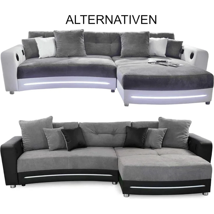 Multimedia-Ecksofa Couch mit RGB-LED Bluetooth Soundsystem USB in Grau / Weiß – Bild 11