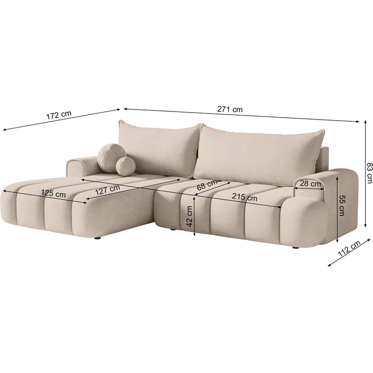 Selsey 'Dandelino' Ecksofa mit Schlaffunktion, Stauraum und Bouclé-Bezug, grau, links, 80 x 275 x 168 cm – Bild 5