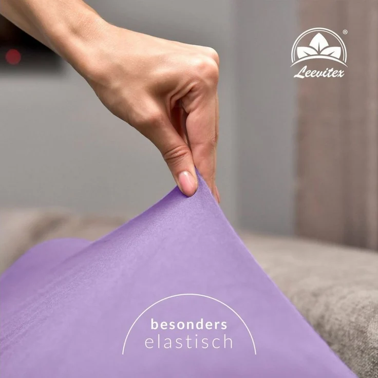 leevitex® Spannbettlaken, Premium 170g/m², Gummizug: rundum, schwer und dick, 100% Jersey-Baumwolle, Flieder / Lavender, 90 x 200 - 100 x 220 cm – Bild 3
