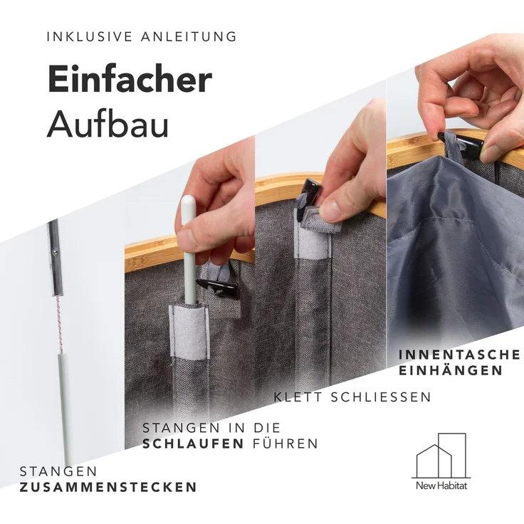 NewHabitat Pfandflaschen Sammelbehälter 70 × 40 × 33 cm – 100 L Recyclingbehälter mit Bambusdeckel & waschbarer Tragetasche für 30–40 Flaschen, Grau – Bild 4