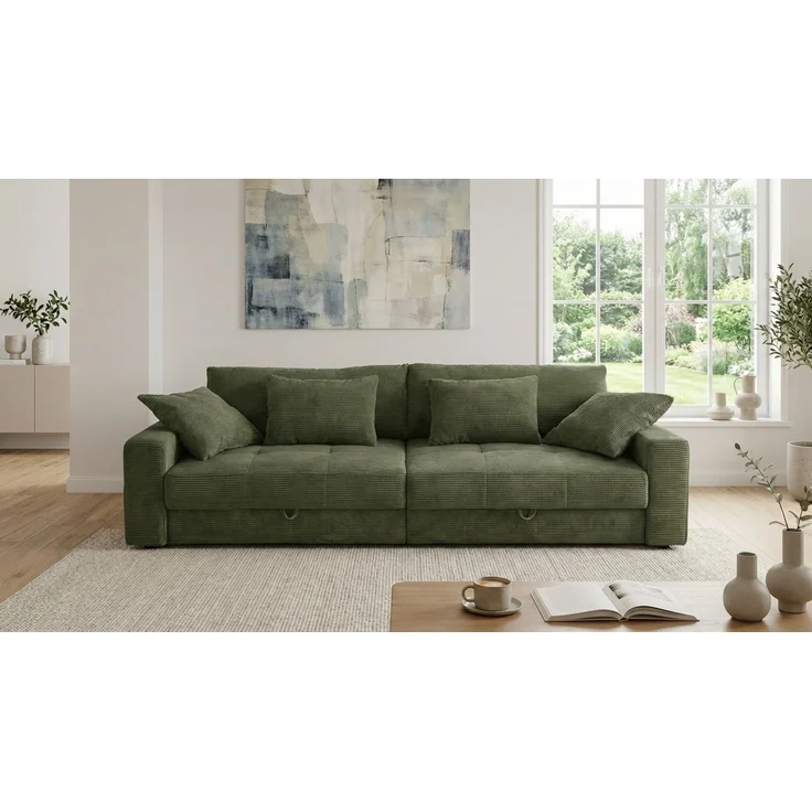 Big-Sofa 284 cm breit Wellenunterfederung Lounge-Couch Stauraum Cord Grün – Bild 2