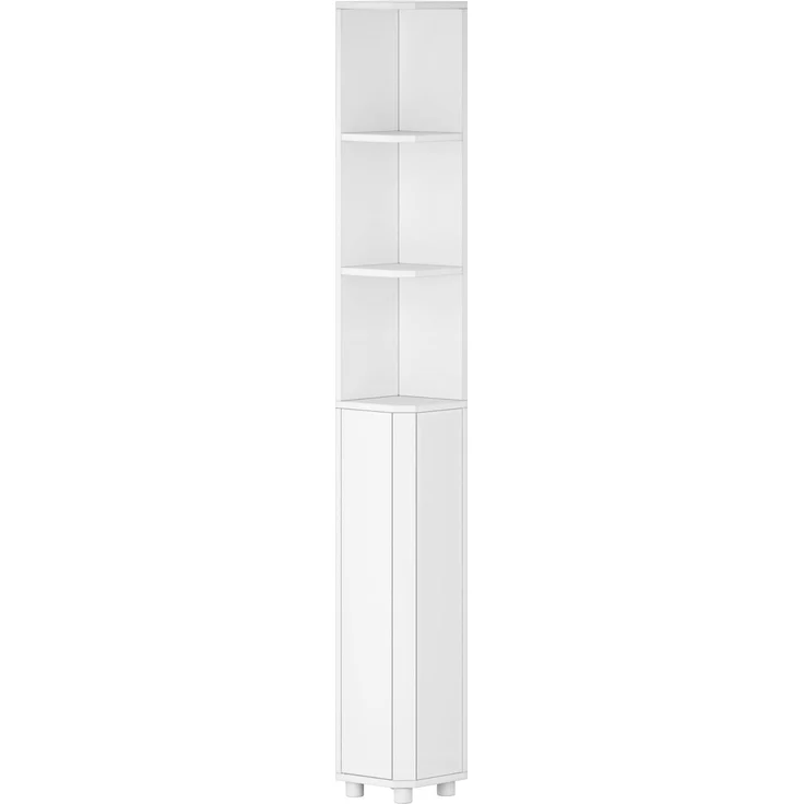 Badezimmerschrank, Eckschrank Badschrank, Toilettenschrank mit verstellbare Ablagen, 2 Seitentüren, schmales Badregal, einfache Montage, 20 x 20 x 170 cm, weiß – Bild 2