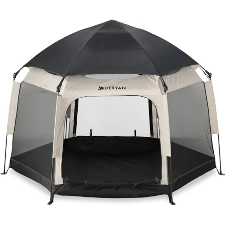 Deryan Up-To-Go pop-up reisebett & kinderbox – Tragbare Strandmuschel für Babys & Kleinkinder – faltbar mit matratze & tragetasche, 150 x 170 x 125 cm – Sand – Bild 2