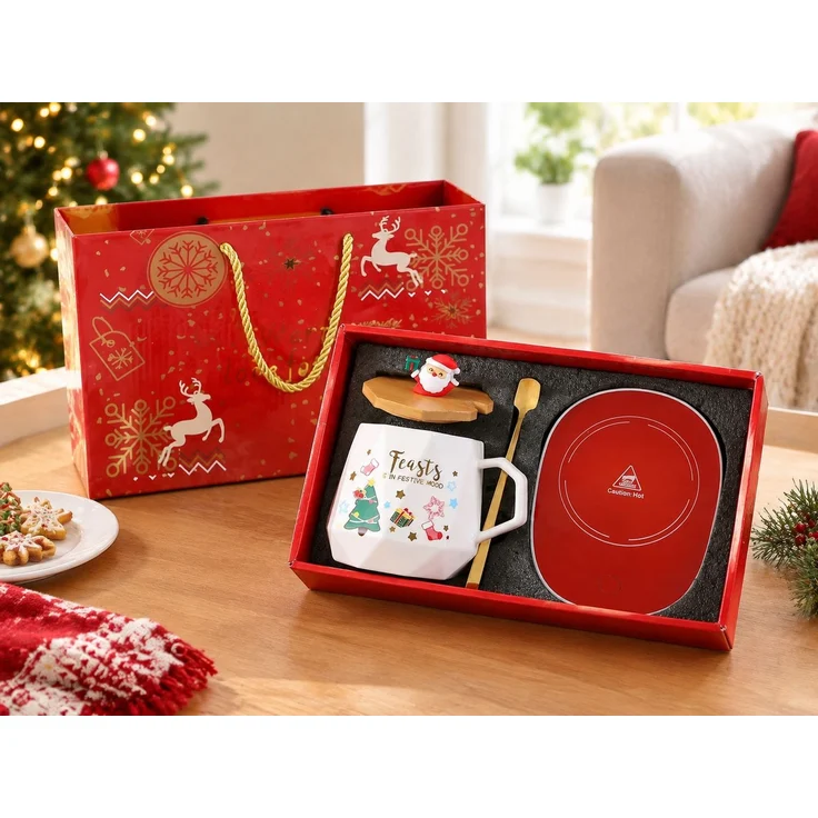 Weihnachtstasse Geschenkset mit Weihnachtsmann-Motiv Kaffeetasse Keramik Rot 28 x 16 x 23 cm – Bild 2