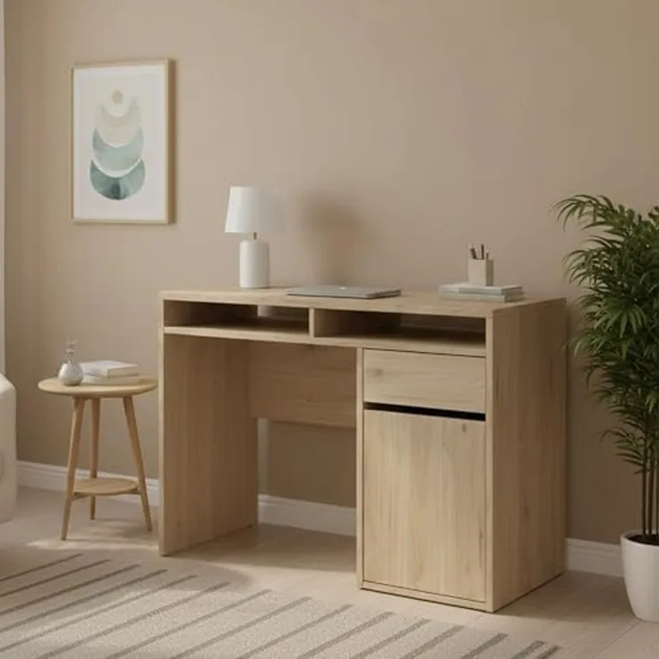 Dmora - Schreibtisch Cherie, Mehrzweckschreibtisch, Bürotisch für PC, Eckschreibtisch, 110x48 h77 cm, Eiche