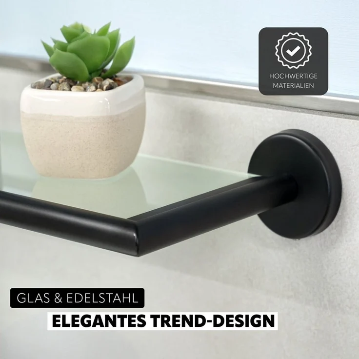 bremermann Wandregal Bad-Serie PIAZZA BLACK - aus Glas und Edelstahl matt schwarz, 1-tlg. – Bild 3