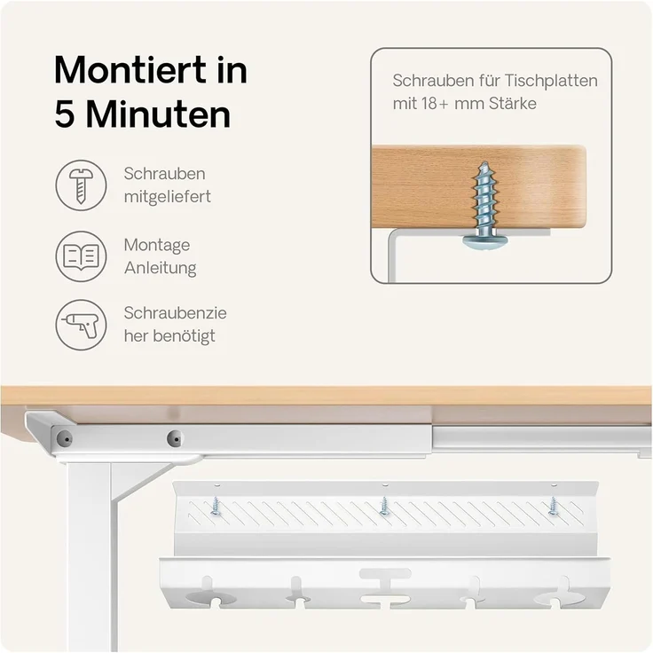 Desktronic Kabelkanal Schreibtisch, 2x43cm, Hochwertiger Stahl, Kabel Organizer für Kabelführung Weiß – Bild 8