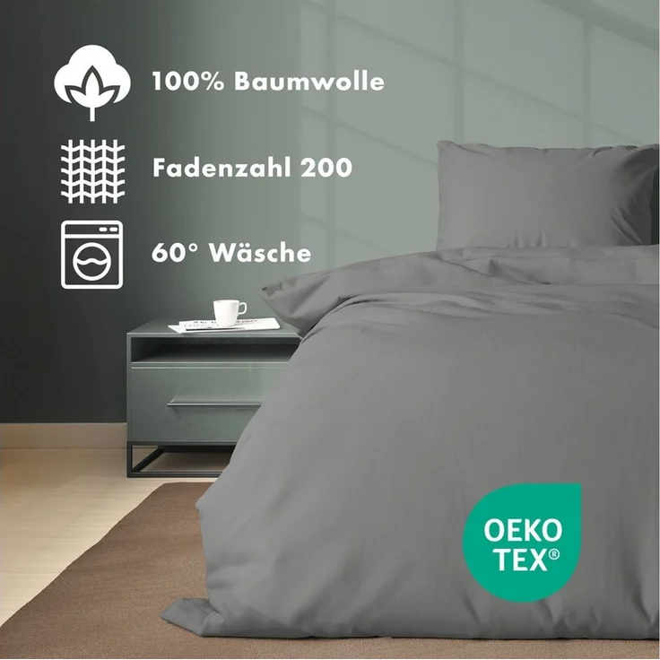 Jacobson Bettwäsche Set - 100% Baumwolle, Perkal, 4 teilig, Erhältlich in den Größen 135x200, 155x220, 200x200, 200x220, 240x220 – Bild 3