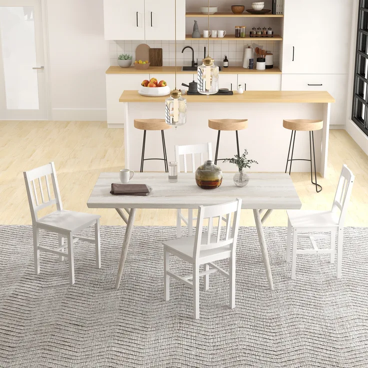 Stuhl 4er-Set 41x46,5x85,5 cm, lackiertes Kiefernholz, weiß, klassisch-moderner Esszimmerstil