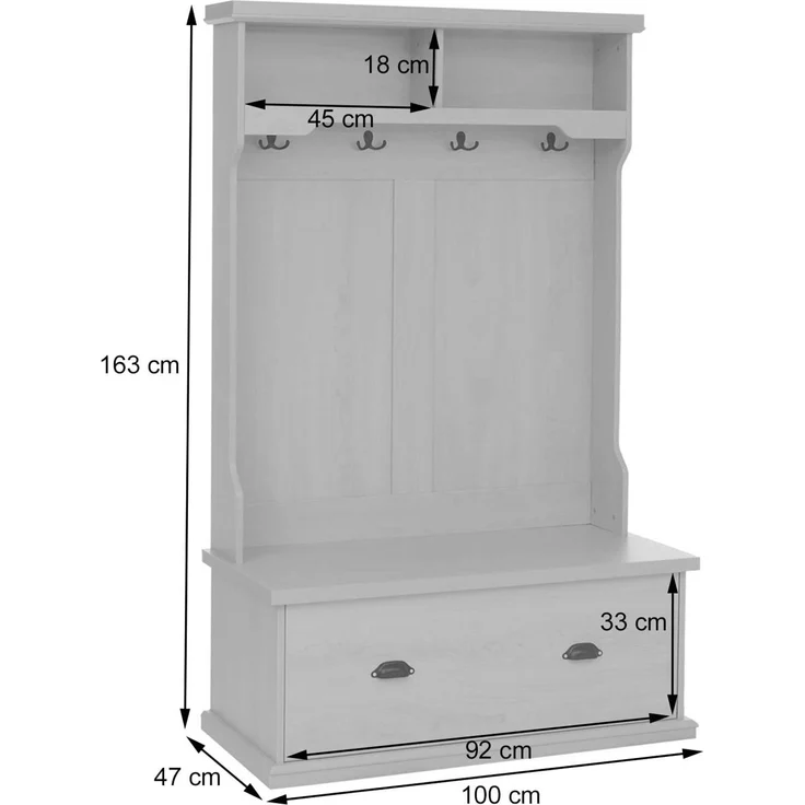 Garderobe HWC-P27, Flurgarderobe Holzgarderobe Sitzbank, 4 Haken Staufach Ablage Melamin 163x100x47cm ~ Walnuss-Optik – Bild 3
