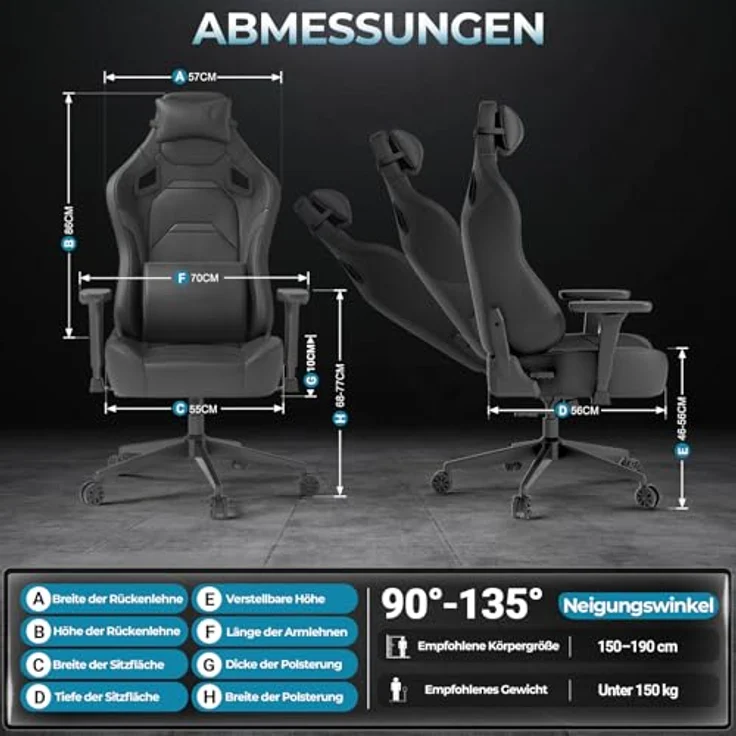 JUMMICO Veloursleder Gaming Stuhl,Bürostuhl Ergonomisch mit 3D Armlehnen,Schreibtischstuhl mit Wider Backrest for Gaming, Working,Studing,Gamer Stuhl Belastbarkeit bis 200 kg, Schwarz – Bild 3