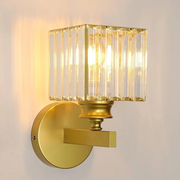 Comely Kristall Wandleuchte für den Innenbereich, Goldene E27 Wandlampe, Kristallwandleuchte Innenwandleuchte für Schlafzimmer, Wohnzimmer, Esszimmer, Flur (ohne Leuchtmittel) – Bild 1