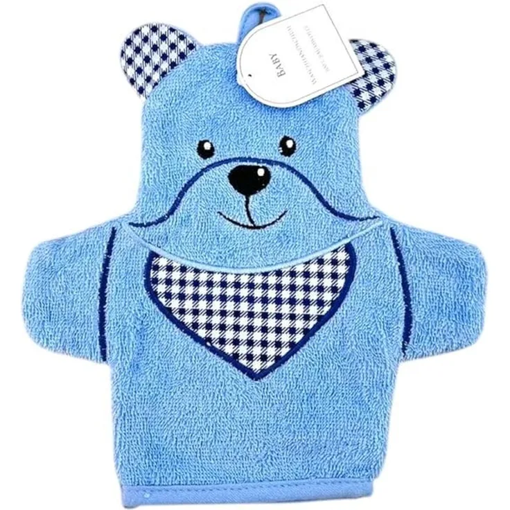 Baby Waschhandschuh Bär » Kinder Waschlappen Frottee » ca. 22x 15 cm reine Baumwolle » Wasch Handschuh - Blau