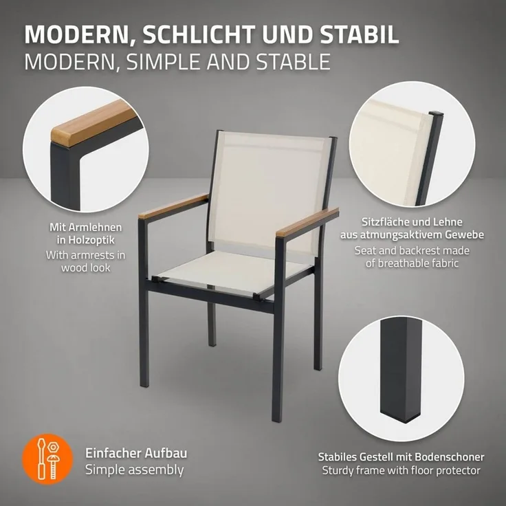 ML-DESIGN Gartenstuhl Terrassenstühle mit Aluminiumgestell Balkonstuhl wetterfest stapelbar (6 St), 6er Set Sessel mit Armlehnen-Holzoptik für Garten Balkon Terrasse