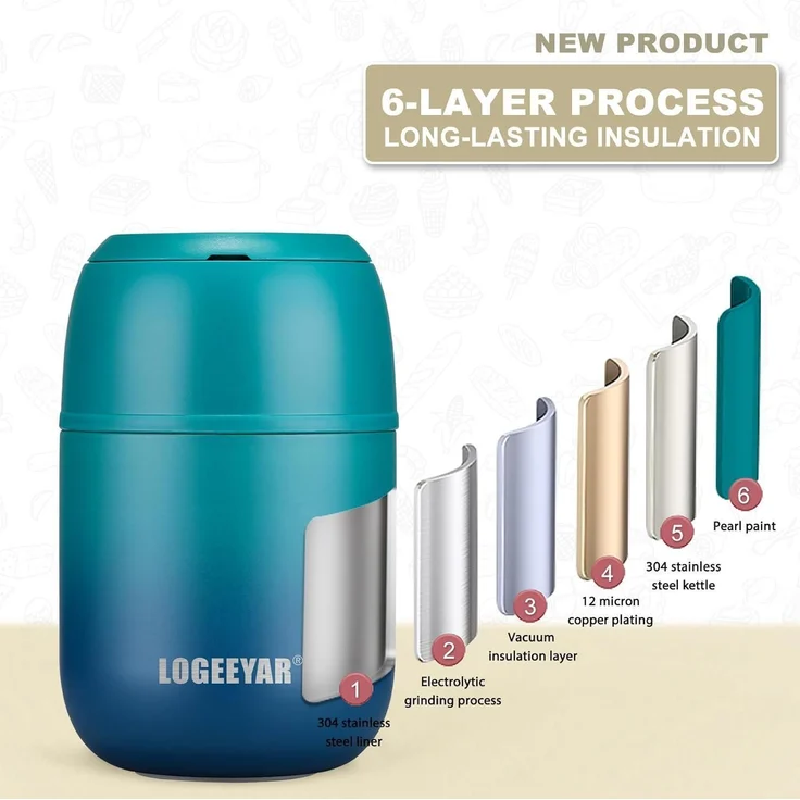 Itslife Thermobehälter 500ml Edelstahl Warmhaltebehälter faltbarer Löffel – Bild 4