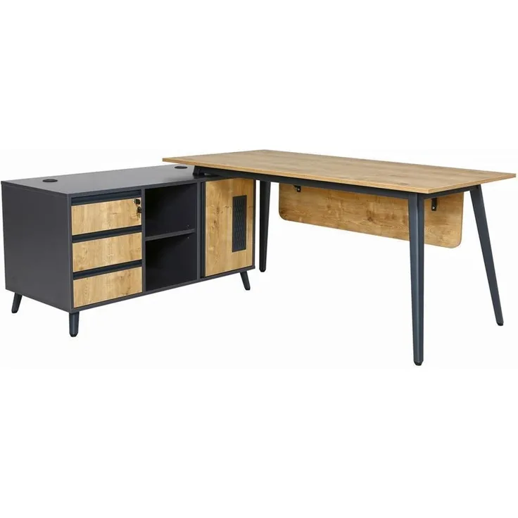 Schreibtisch Shift, 160 cm, inkl. Anbau rechts o. links montierbar, Saphir Eiche Dekor/Anthrazit