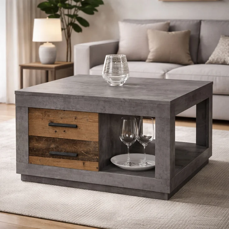 Couchtisch >Fulda< 2 Schübe, betonoxid, Old Style - 80x45,6x80cm (BxHxT) – Bild 2