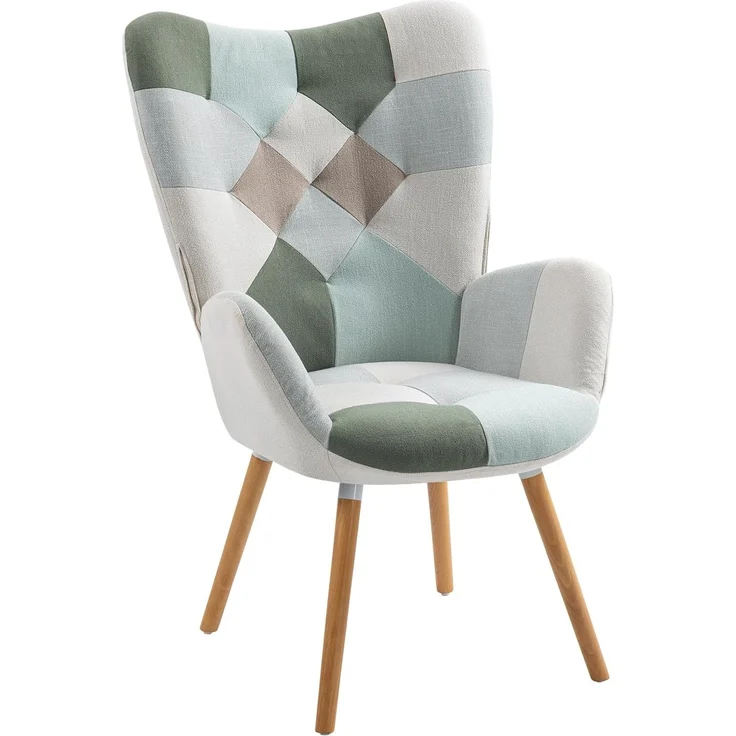MEUBLE COSY Sessel Relaxsessel Lehnstühle Polstersessel Einzelsofa mit Holzbein Ohrensessel für Wohnzimmer Schlafzimmer Büro Vanity, Patchwork – Bild 1