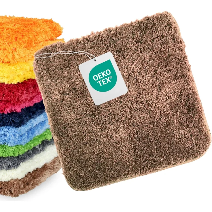 WohnDirect Badematte 45x45 cm ohne Ausschnitt Braun – Kleiner Badteppich Quadratisch & rutschfest, Flauschiger Badvorleger, Waschbar, für Gäste-WC & Fußbodenheizung