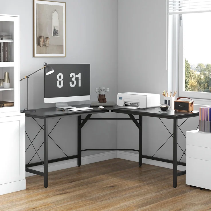Computertisch L-Form Eckschreibtisch 150x150x76cm MDF Schwarz, moderner Winkelschreibtisch für Büro & Home Office--Schwarz--150x150x76cm--YOUDENOVA – Bild 2