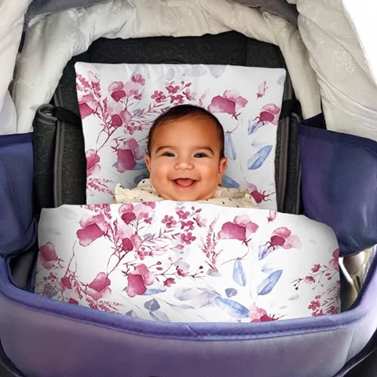 Amilian Babybettwäsche Kinderwagenset - 2tlg. Kinderbettwäsche - 80x80cm + 35x40cm, 100% Baumwolle, 2 teilig, Bettwäscheset für Kinderwagen, Wiege, Babybett - Baby Bettwäsche – Bild 4