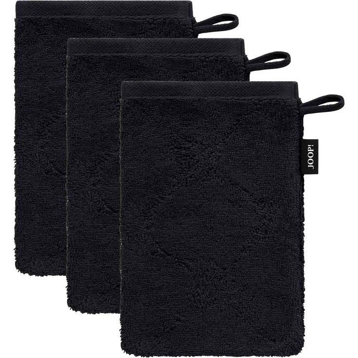 JOOP! Waschlappen, 3er Pack - Waschhandschuh, Doubleface, Walkfrottier Schwarz 16x22cm – Bild 1