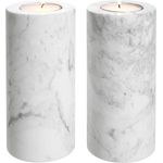 Casa Padrino Luxus Marmor Teelichthalter Set Weiß Ø 10 x H. 21 cm - Luxus Qualität