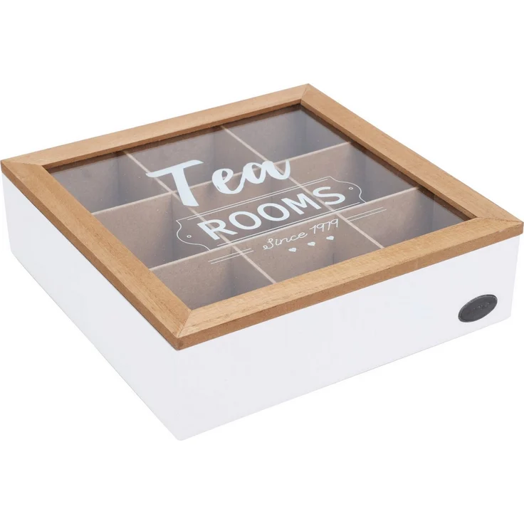 Koopman Teebox Teekasten Teekiste 9 Fächer MDF 24x24x7 cm Aufbewahrung, Holz, (1-tlg), Teekiste, mit Klappdeckel, Teeaufbewahrung, 24x24x7cm, Holzkiste – Bild 1