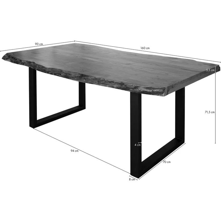Baumtisch Akazie 160x90x77 natur lackiert / U-Beine anthrazit matt FREEFORM 5 – Bild 6