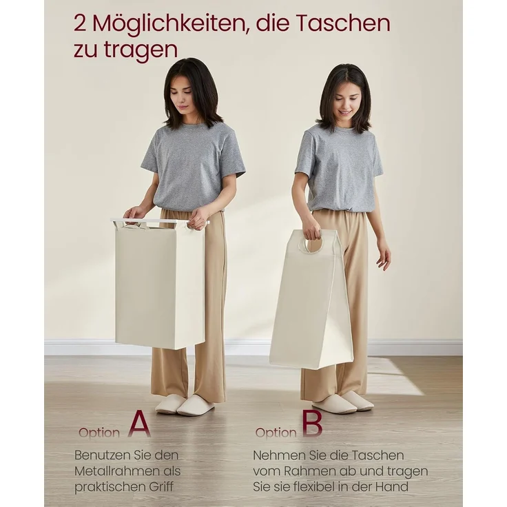 Vasagle Wäschekorb mit 4 Fächern, 4x40 L, Metallrahmen Weiß, 72 x 33 x 116 cm – Bild 5