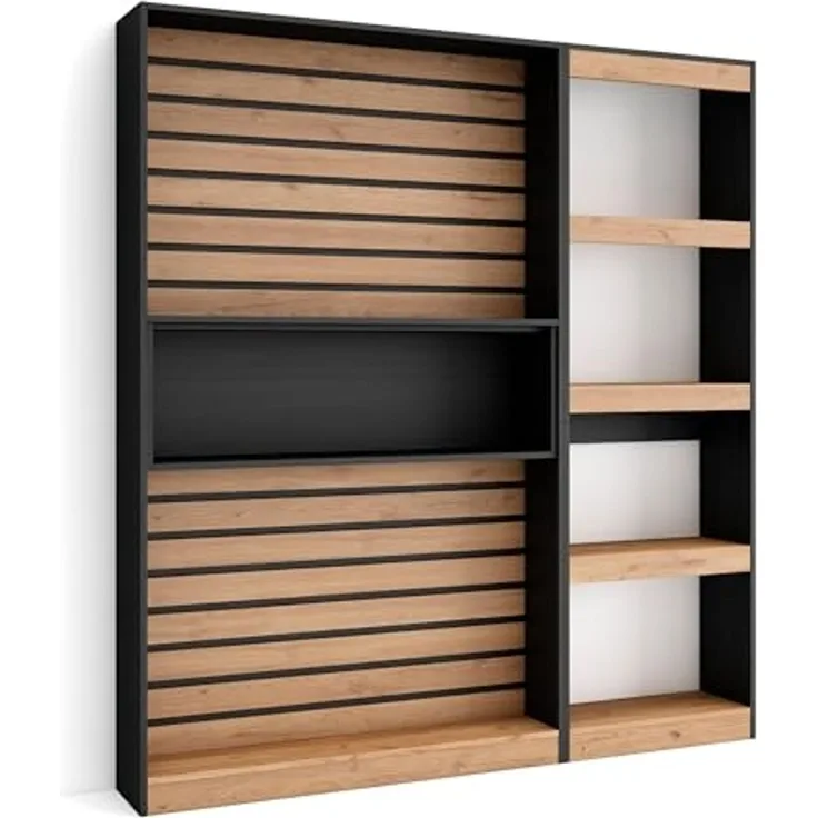 Skraut Home | Bücherregal Bibliothek | Bookshelf, Bookcase | 170 x 186 x 25 cm | Wohnzimmer, Esszimmer, Büro | Aufbewahrungsregal | Moderner Stil | Eiche Schwarz