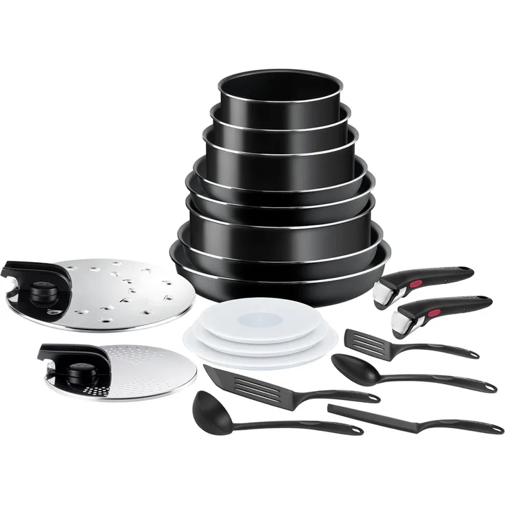 Tefal Ingenio Easy On 20-teiliges Topf und Pfannenset abnehmbarer Griff, stapelbar, platzsparend, Töpfe und Pfannen mit Antihaftversiegelung, einfache Handhabung und Reinigung, L15994