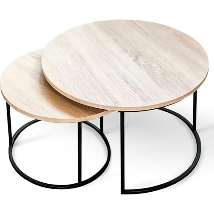 2er Set Couchtische - Sonoma Eiche / Metall - Ø 65cm, Ø 50cm