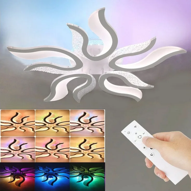 oyajia LED Deckenleuchte 54W Deckenleuchte mit RGB Farbwechsel Lamp, Dimmbar mit Fernbedienung, LED fest integriert, Kaltweiß/Naturweiß/Warmweiß+RGB Hintergrundbeleuchtung Farbwechsel, Modern Blumenform Deckenlampe für Schlafzimmer Kinderzimmer Wohnzimmer