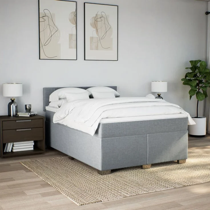 vidaXL Boxspringbett mit Matratze Hellgrau 140x200 cm Stoff 3285911 – Bild 3