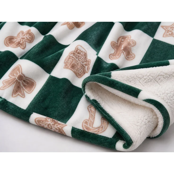 Flanell-Kuscheldecke mit Weihnachtsmotiv Grün-Weiß, 70x100 cm – Bild 3