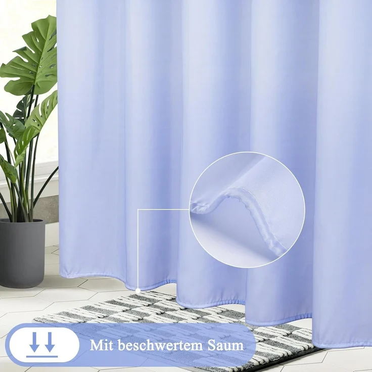 Duschvorhang 180X200cm Blau Textil Wasserdicht Waschbar mit 12 Ringen – Bild 3