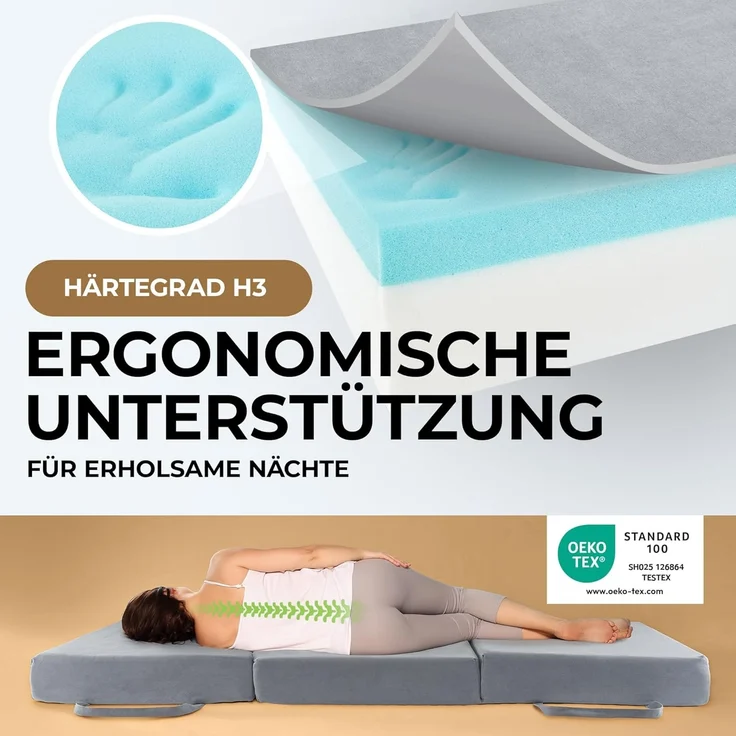 Klappmatratze Gästebett Visco, Herlag, 14 cm hoch, (verschiedene Größen), Memory Foam – Bild 2