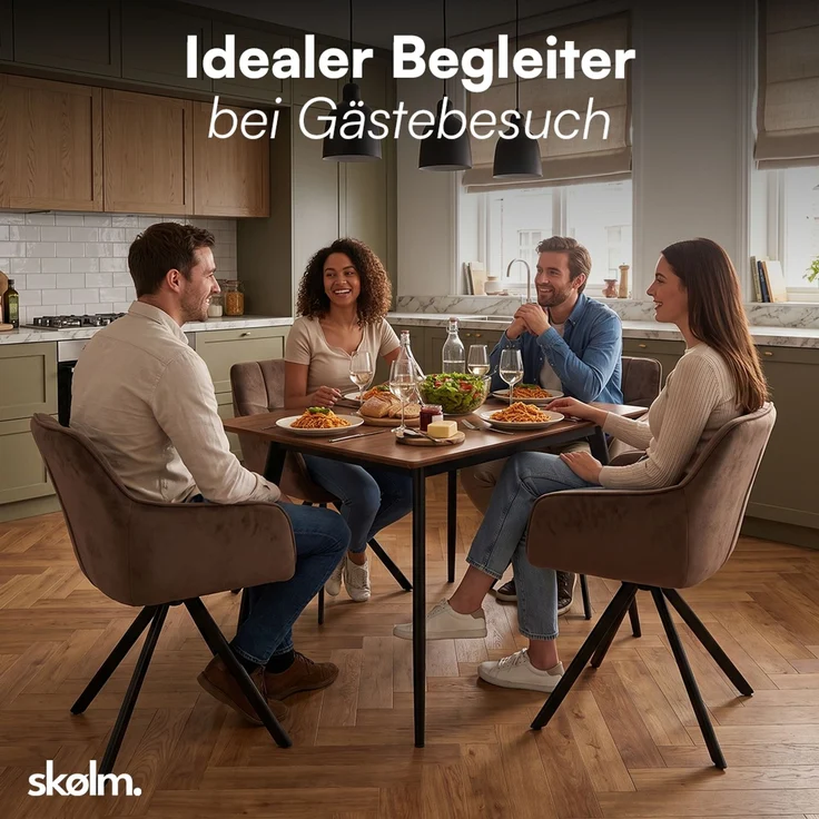 skølm 'Sköll' Esszimmerstühle, 4er Set, dunkelbraun, gepolstert mit Samt-Bezug, höhenverstellbar & drehbar, Polsterstühle mit Armlehnen, bis 150 kg belastbar – Bild 9