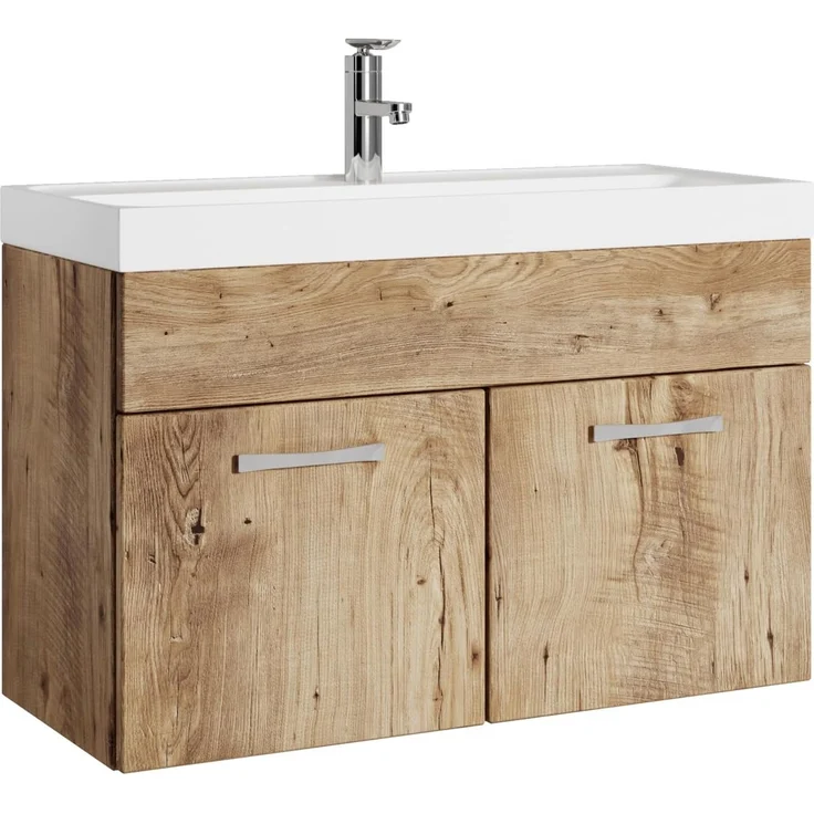 Badplaats Badmöbel Set mit Waschbecken und Unterschrank Paso 01 80 x 40 cm Kastanien Eiche - Waschbeckenunterschrank mit Waschbecken – Bild 1