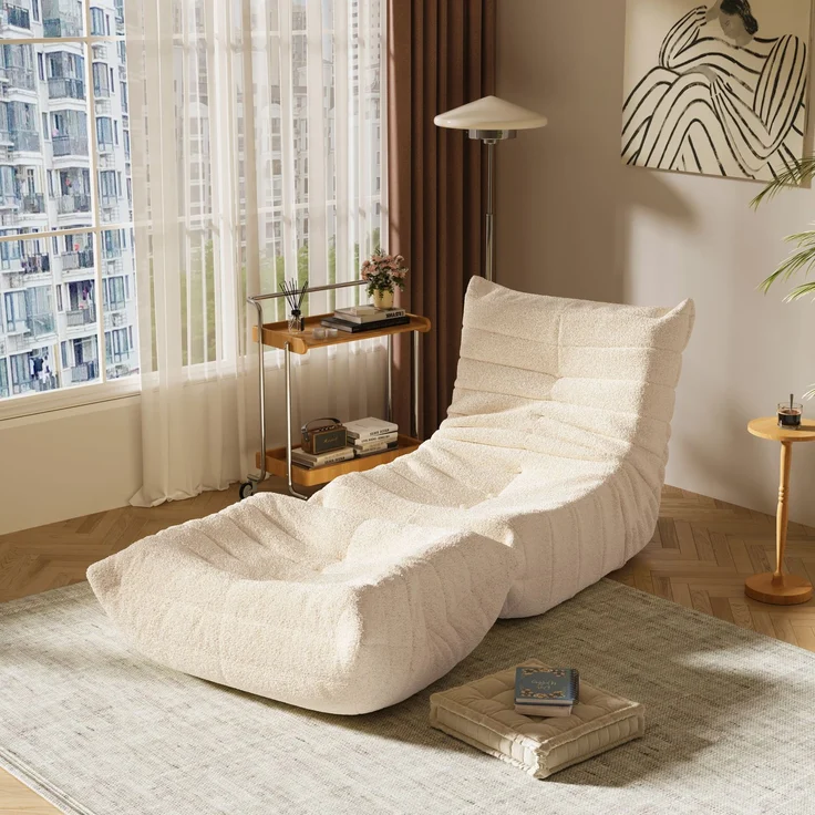 DESVIAE Sitzsack-Sessel mit Lammfell-Optik und Schaumstofffüllung, Beige, 112 x 189 x 82 cm – Bild 6