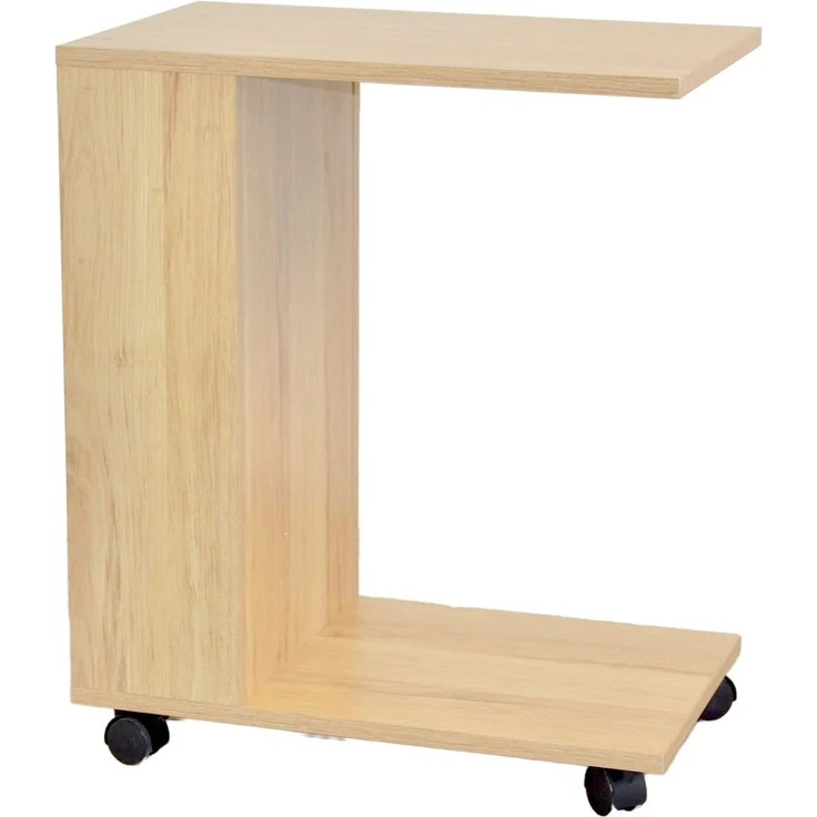 Beistelltisch mit Rollen in Eiche Optik – Rollregal mit Tischfunktion & seitlichem Zeitschriftenregal – Bild 3