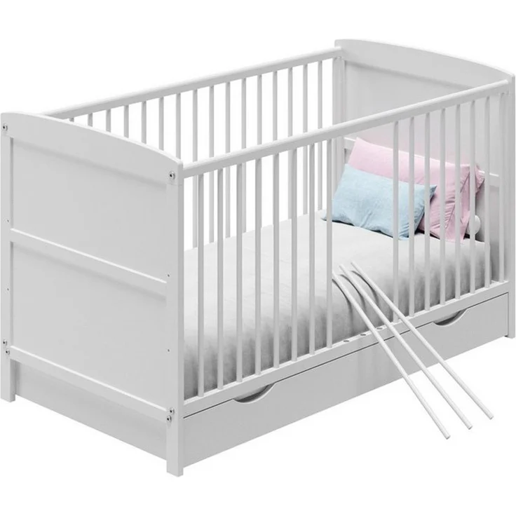 Kids Collective Babybett Kinderbett 60x120/70x140 cm umbaubar zu höhenverstellbares Lattenrost, 70x140 cm mit Schublade von Geburt bis 6. Lebensjahr – Bild 3