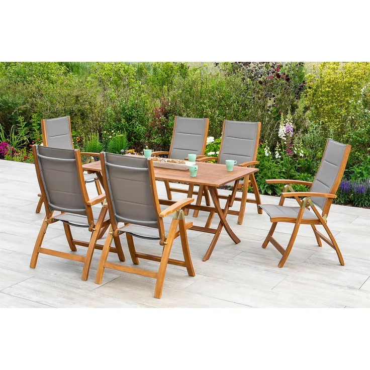 Acapulco Gartenmöbel Set 7tlg, 6 Klappsessel, Klapptisch 160 x 90 cm