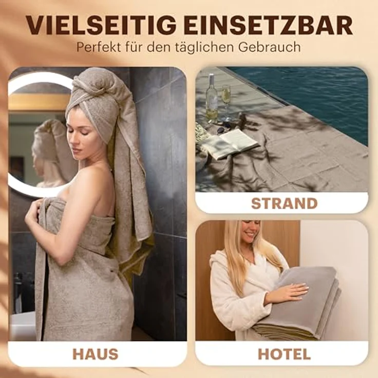NatureMark 4er Pack Duschtücher, Größe 70x140 cm, Sand/Beige, 100% Baumwolle – Bild 6
