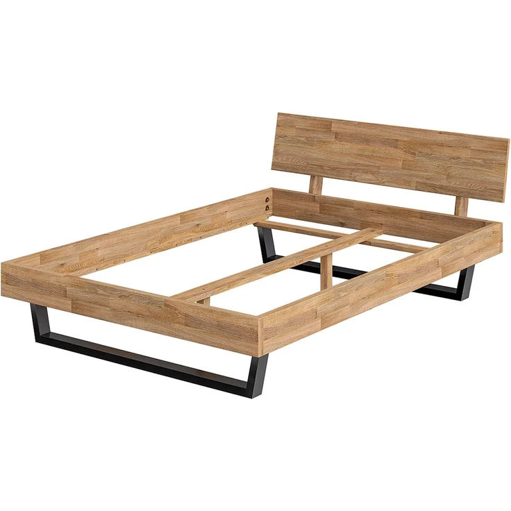 skølm 'Alver' Bett 140x200 cm, Bettgestell, natur geölt, Massivholzbett aus Eiche mit Metallkufen, Doppelbett mit durchgehendem Bettkopf – Bild 2