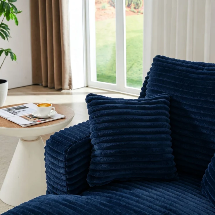 Chaiselongue mit Cordstoff, vakuumkomprimierter Relaxsessel mit Taschenfederkern und hochdichtem Schaumstoff, keine Montage erforderlich, bequemer Loungesessel für Wohnzimmer--Antikblau--100x166x127cm--YOUDENOVA – Bild 5