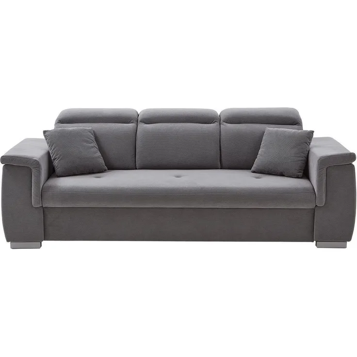 Iwaniccy 3-Sitzer MALMÖ, Hellgrau, Webstoff, mit 2 Zierkissen, Kopfteilverstellung, B 234 x H 99 x T 93 cm